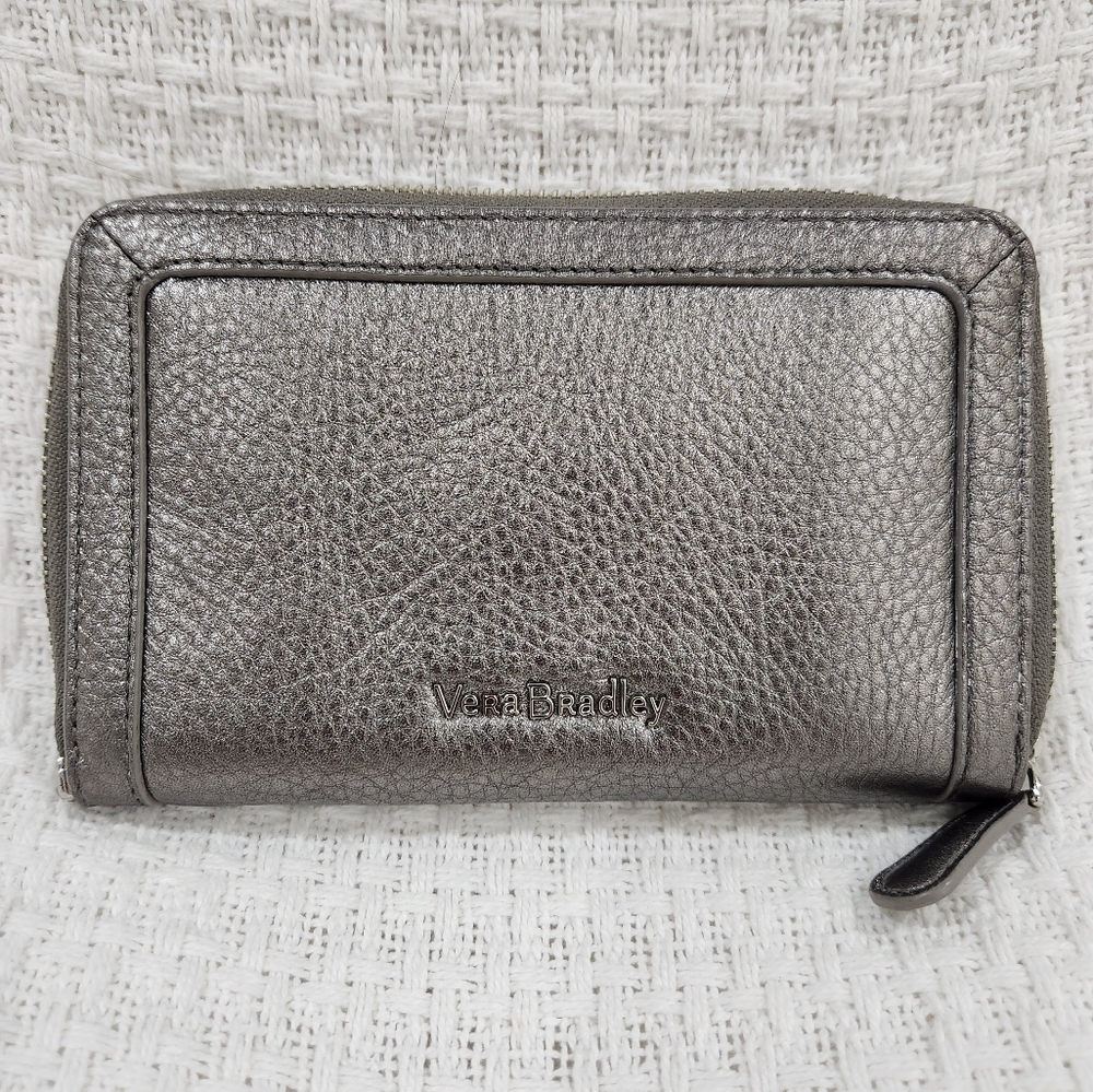 Vera Bradley Metallic Pebble Leather Wallet - Silver